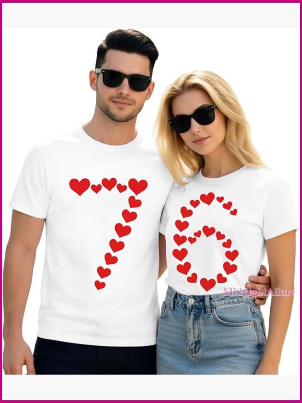 Matching Couples Valentine Hearts T-Shirt Soft Pull On Short Sleeve